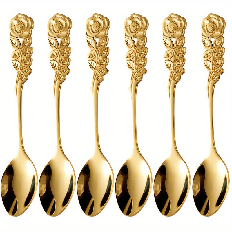 TEMU Exquisite Rose-shaped Coffee Spoons, High-quality Stainless Steel Teaspoons, -shaped , Adorable Spoons Suitable For Home Kitchens, Cafes, And Restaurants
