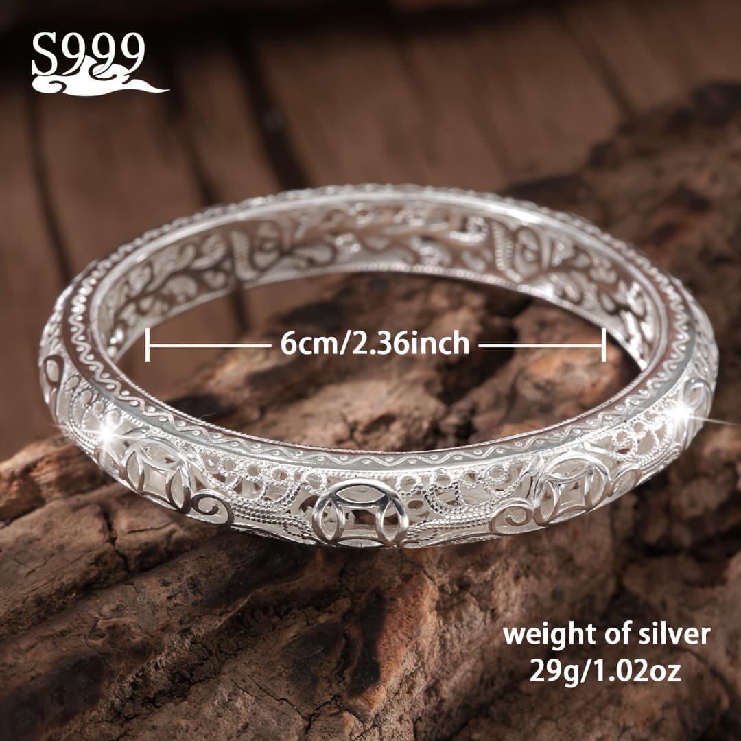 TEMU S999 Pure Silver Women's Bracelet, Solid Silver Closed End Bracelet, Women's Multi Functional Jewelry, High End Shining Fashion, Girlfriend Birthday Gift