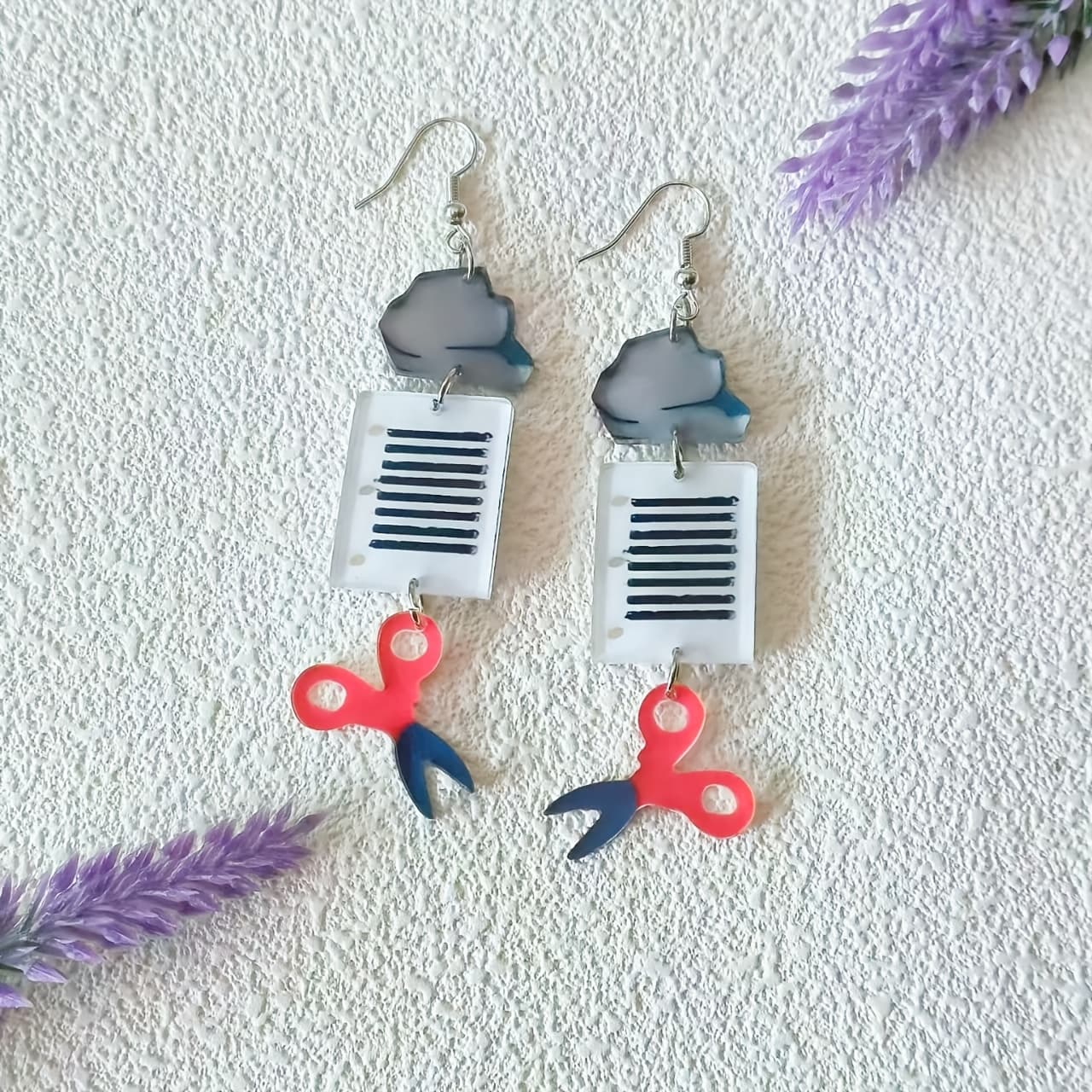 TEMU 1 Pair Of Creative And Pendant Earrings - Designed With Stone, Scissors, And Fabric, Featuring Striped Details And Acrylic Function, Perfect For Daily Wear And Parties, Quirky Earrings