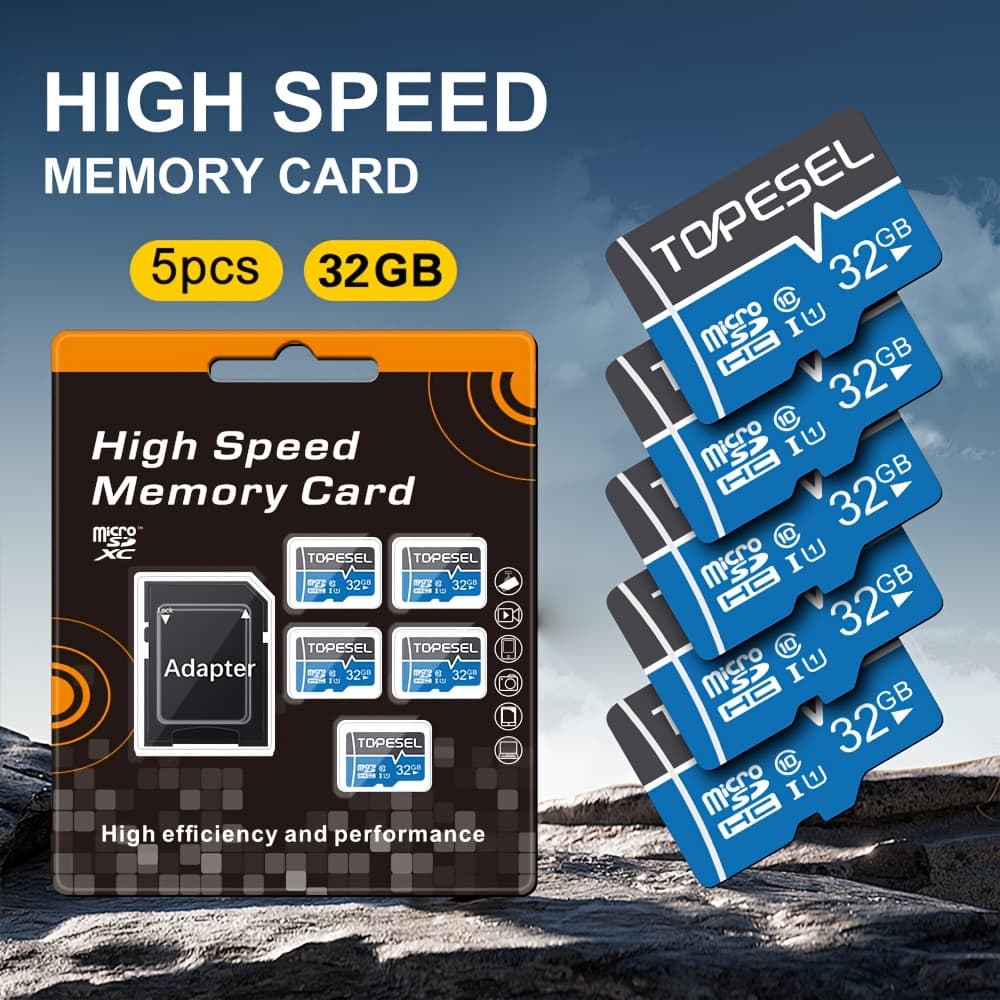 TEMU Topesel 5-pack 64gb/32gb Memory Card Class 10 Memory Card Uhs-i, High Speed Flash Tf Card For Security Camera/smartphone/drone/dash Cam/tablet/pc, C10, U1, 64gb/32gb 5pack