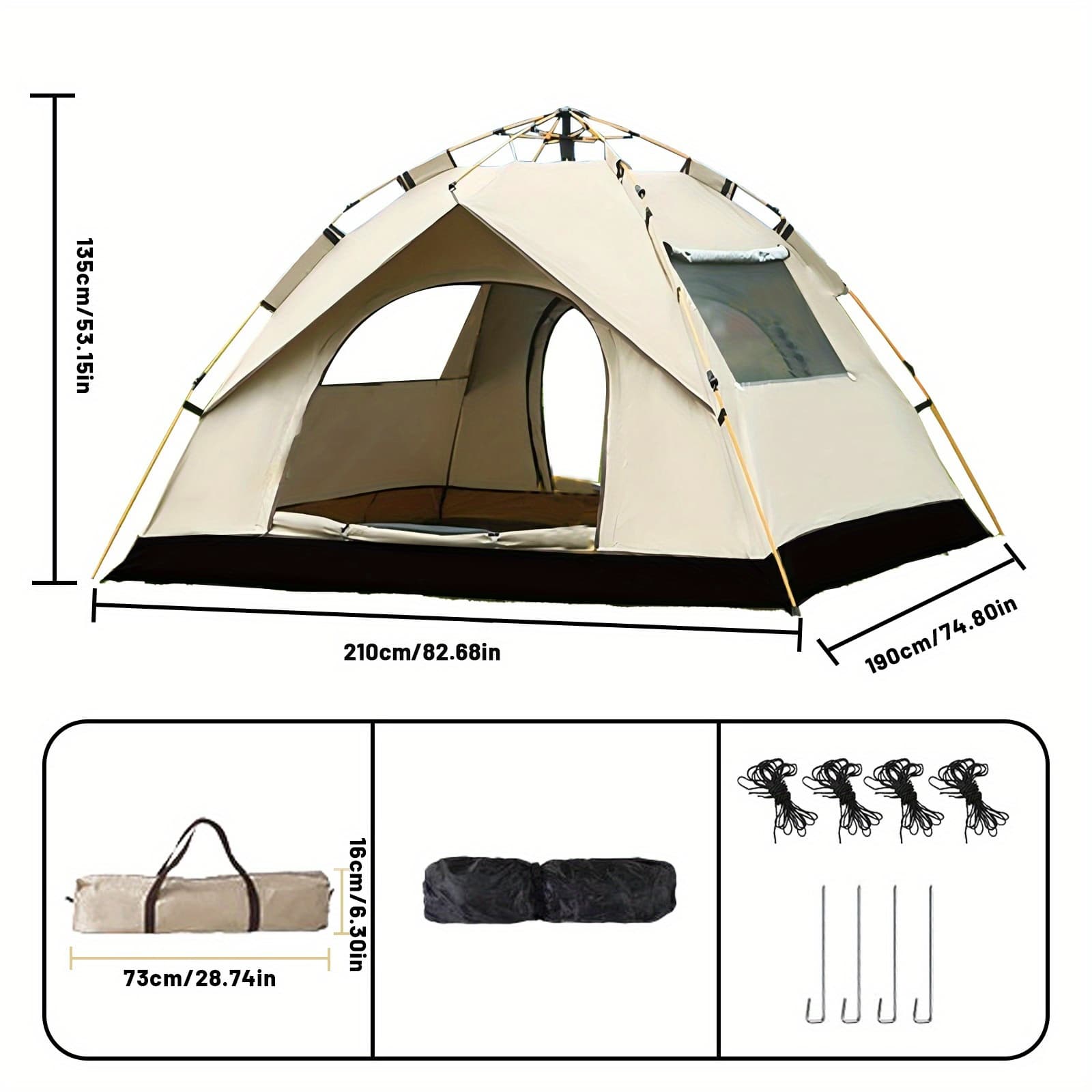 TEMU Automatic Quick-opening Tent Outdoor Self-driving Travel Camping Tent Automatic Quick-open Tent Fishing Beach Sunshine Shelter 2-3/3-4 Person Portable Fishing Hiking