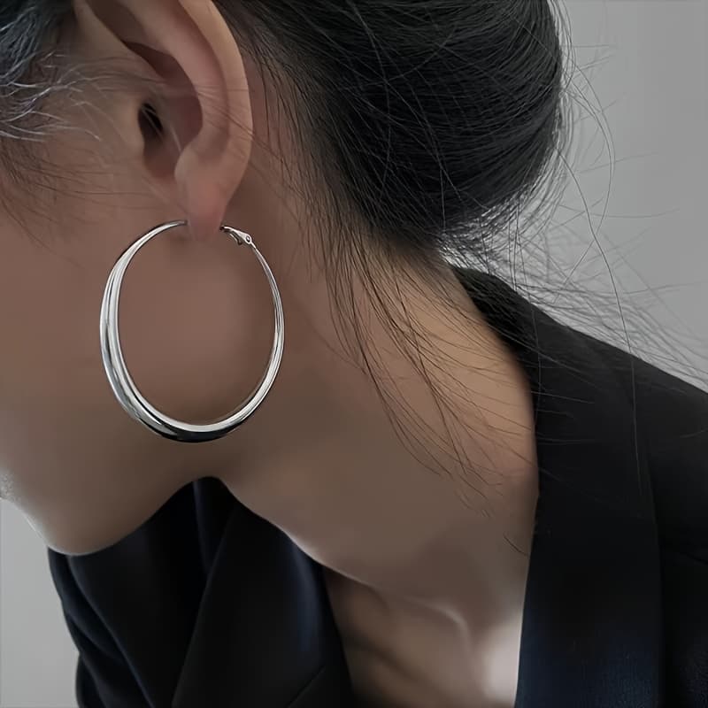 TEMU A Pair Of S925 Sterling Silver Women's Circular Earrings, Lightweight Round Earrings, Elegant And Minimalist Style Earrings,