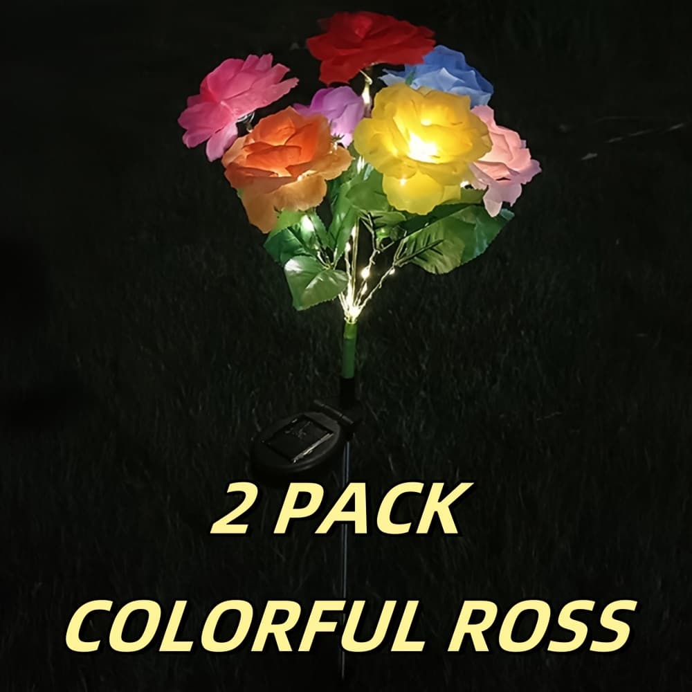 TEMU 2pcs Christmas Decorations For Home, Solar Outdoor Lights - Ip65 Waterproof, With 14 Rose Lights And 84 Led Lights, Room Decor, Christmas Gift