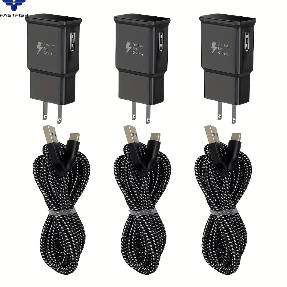 TEMU Fastfish 3pcs Lot 10ft/ Long Type C Cable Usb Fast Charger Wall Power Adapter For For Xiaomi For Iphone 15 16 Pro Max