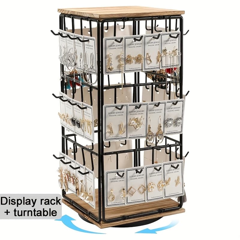 TEMU 1pc Jewelry Rack Display Stand Earring Display Stand With 48 Hooks Organizer For Craft Vendors Necklace For 360 Degree Rotating,