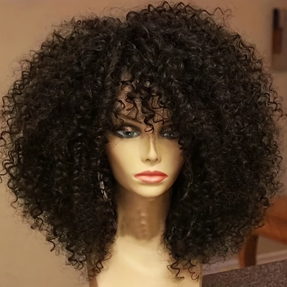 TEMU Women's 16 Inch Fashion Short Curly African Curly Small Black Synthetic Fiber Wig Female Heat-resistant Fiber Material Suitable For Daily Wear Holiday Wedding Costume Party