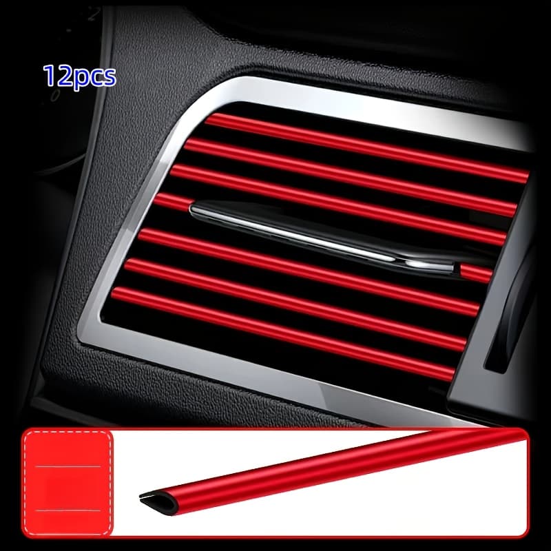 TEMU 5pcs Of Red Trial Set/12pcs Of Other Colors 7.68-inch Car Air Conditioning Vent Decorative Strip U-shaped Chrome Plated Pvc Color Shiny Car Decorative Strip Car Decoration
