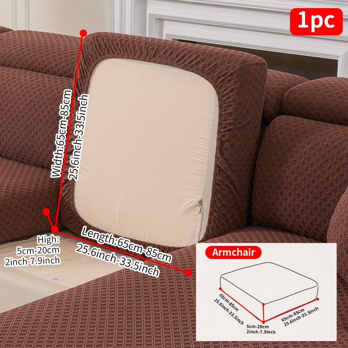 TEMU 1pc Stretch Sofa Cover, Easy , Small Grid Pattern, Color, Dark Gray, Light Gray, Rice White, Color Optional, Grid Pattern Sofa Cover, Stretchable And