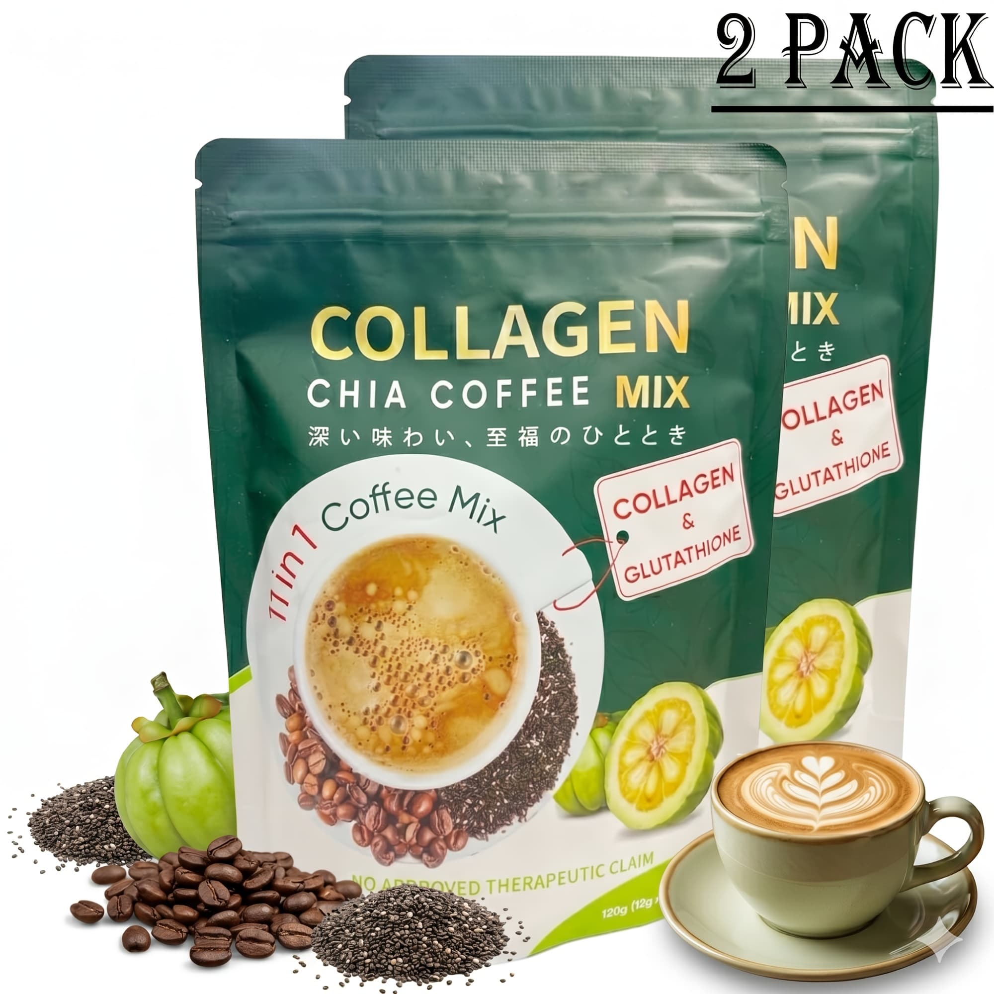 TEMU 2 Pack 20x Collagen Chia Coffee, 11 In 1 Chia Coffee Mix With Collagen & Chia Seeds, Goji Berry, Supports Hair, Skin & Nails, Sugar Free, - 12g*20pcs