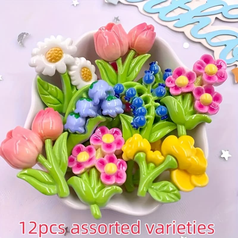 TEMU 32pcs/12pcs Random Mix Flat-back Resin Floral Decorative Beads - Ideal For Making And - Holiday Decorations, Bead Assortments