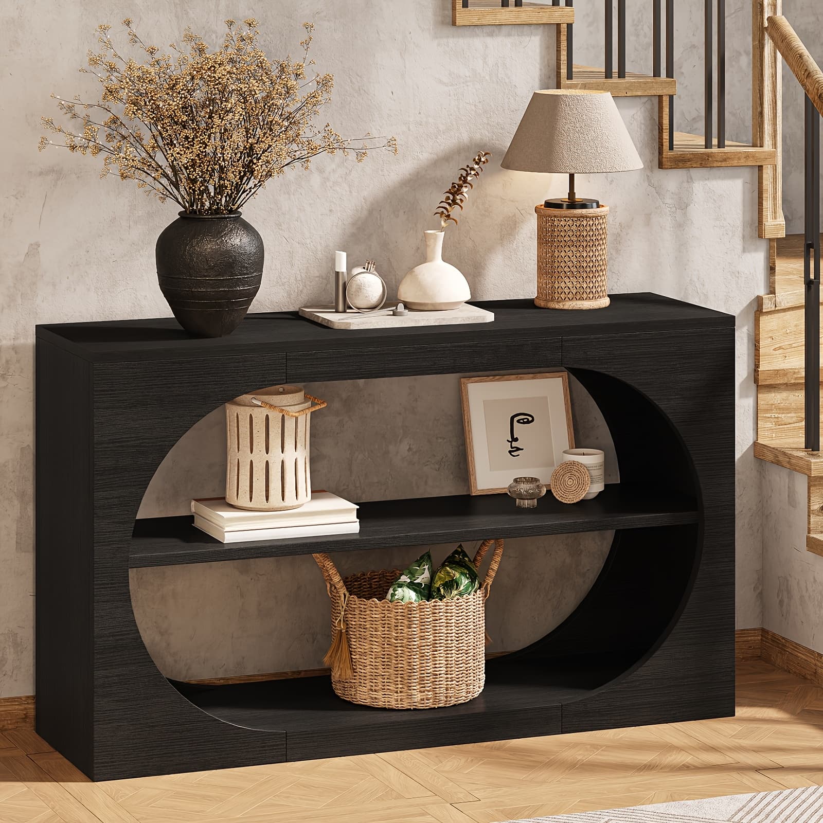 TEMU 55-inch Farmhouse Console Table, 2-tier Wooden Entryway Table With Storage, Fits Behind Sofa, Suitable For Foyer, Entryway, Hallway, Living Room