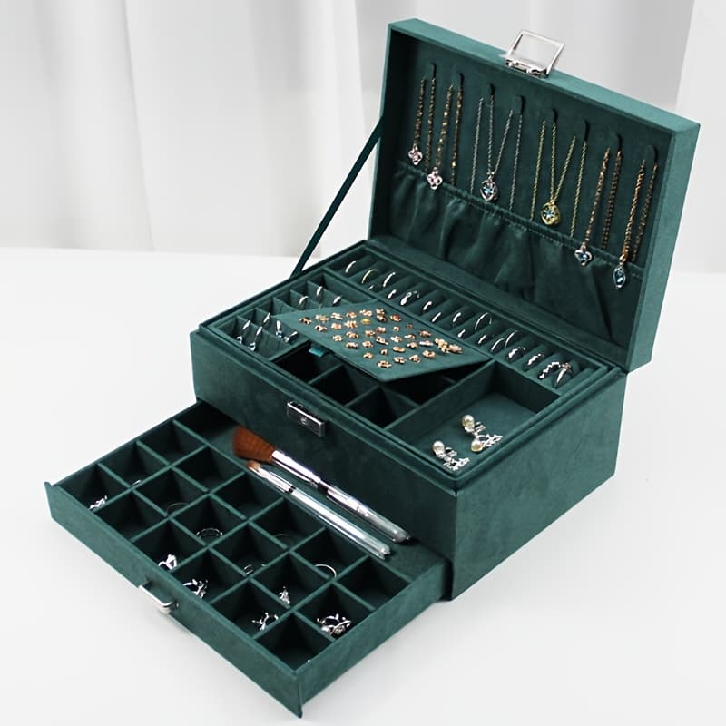TEMU Luxury Velvet Jewelry Organizer Box With Drawers, High-end Jewelry Storage Case, Large Capacity, For Earrings, Rings, Necklaces, Bracelets, Travel Jewelry Organizer Box, Jewelry Boxes
