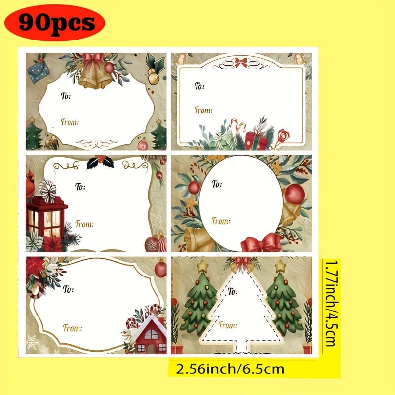 TEMU 90pcs Christmas Stickers, Cute Self-adhesive Christmas Gift Label Stickers With 6 Different Designs For Envelopes And Gift Packaging