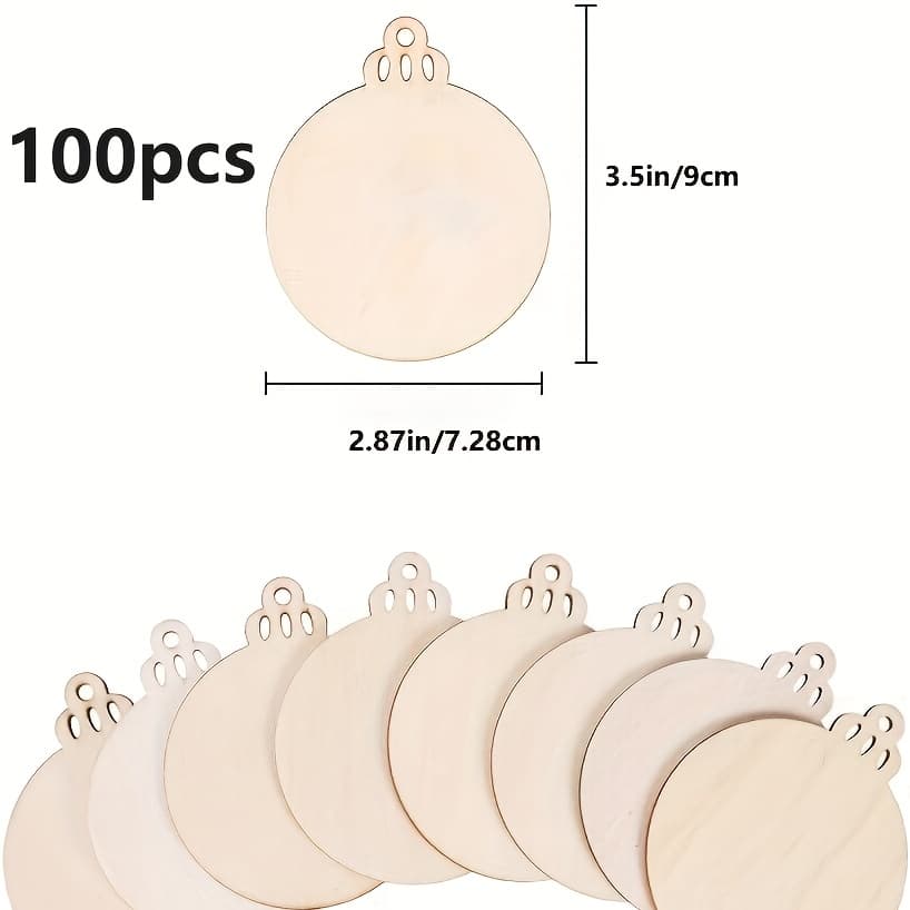 TEMU 100pcs Of Wooden Discs Measuring 3.5 Inches, Pre-drilled For Christmas Decorations, Perfect For Craft Centerpieces And Holiday Hanging Decor