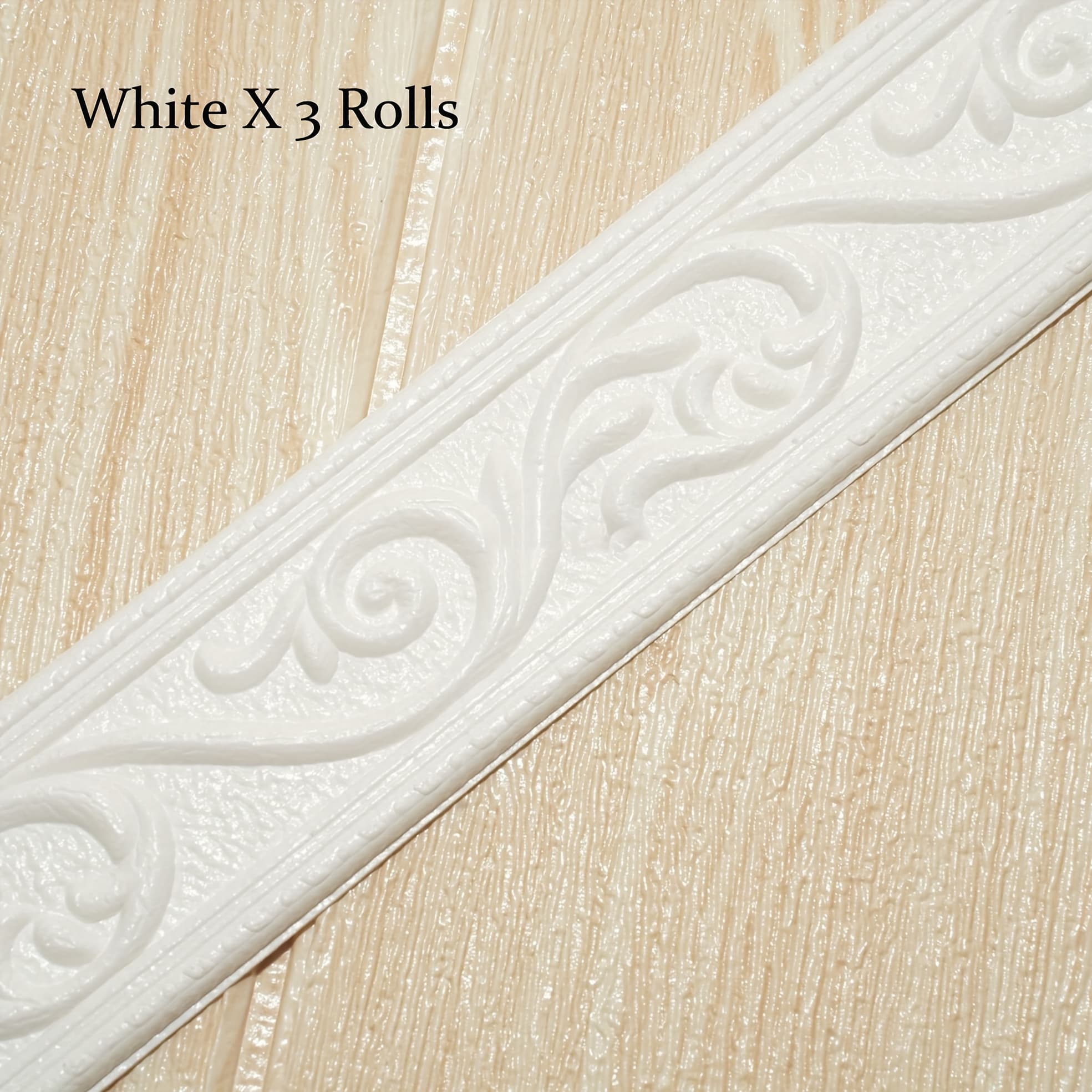 TEMU 3 Rolls 3d Embossed Wall Decor, Light Luxury , 1.98 X 265.75 Inches, With Adhesive Backing Baseboard, Decorative Wallpaper Border