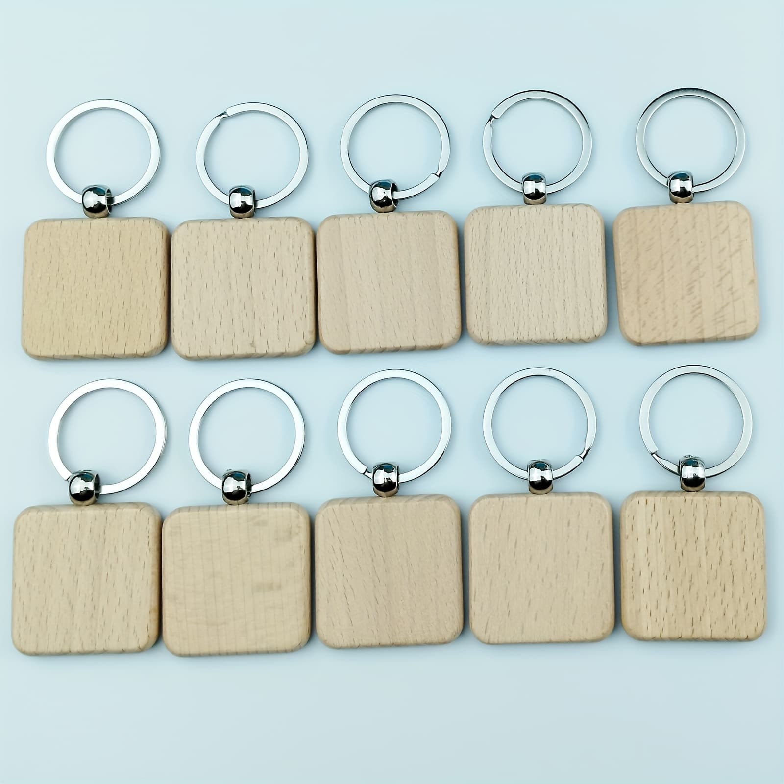 TEMU 10pcs Square Shape Wooden Blank Keychain, Diy Unfinished Wooden Name Key Tag Gift Keyring Bag Purse Charms