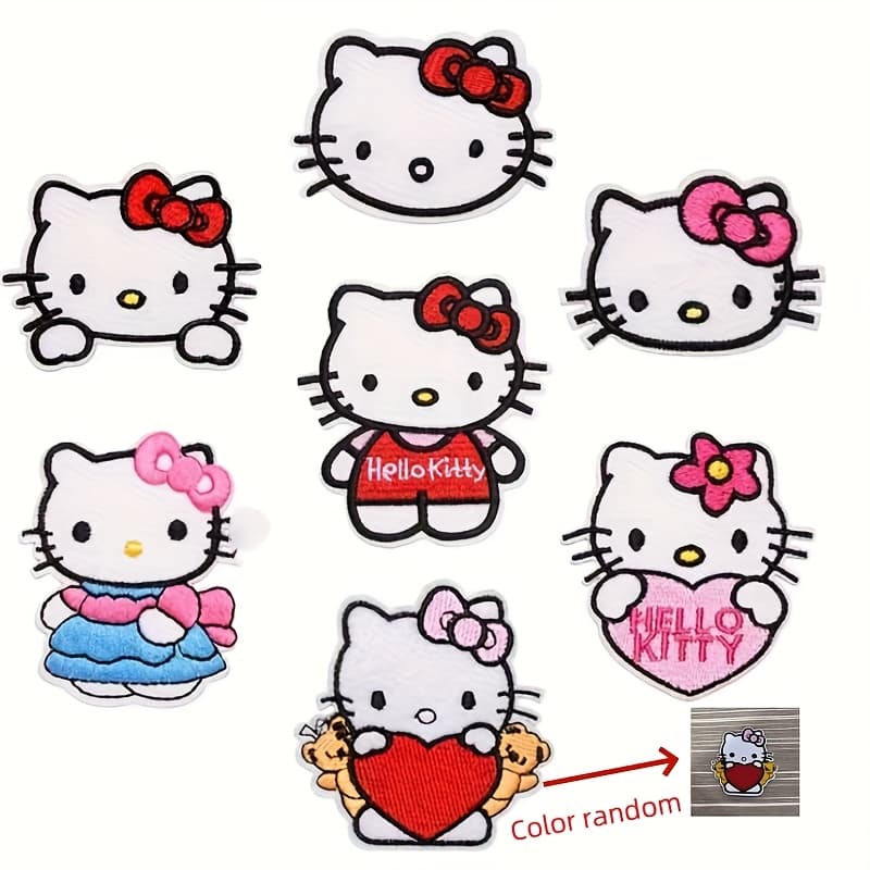 TEMU Random Pattern 7pcs Set Hello Kitty Embroidered Appliques, Cute Cartoon Diy Iron-on Patches, Suitable For Pants, Jackets, Hats, And Apparel, Fashionable And Decorative Patch Set For Men And Women