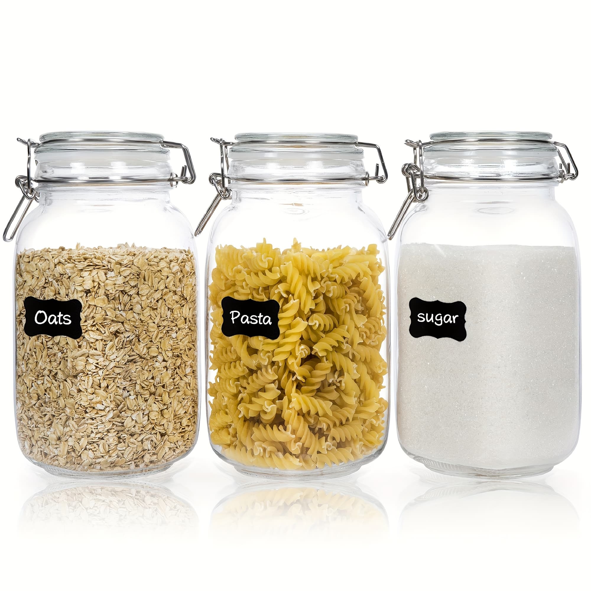 TEMU 50oz Airtight Glass Jars With Lids, 3pcs Food Storage Canister For Kitchen & Pantry Organization, Square Mason Jar Containers For Storing Sugar, Flour, Cereal, Coffee, thumbnail 2
