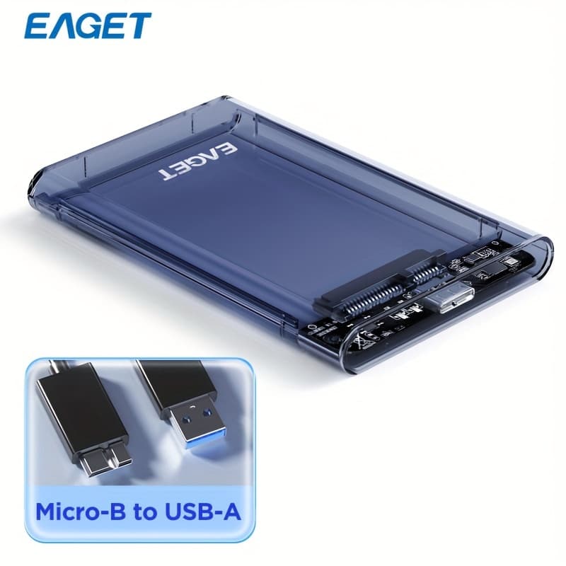 TEMU Eaget Clear 2.5-inch External Hard Drive Enclosure For Sata Hdd And Ssd, Usb 3.0, Tool-, Supports Uasp (does Not Hdd Or Ssd)