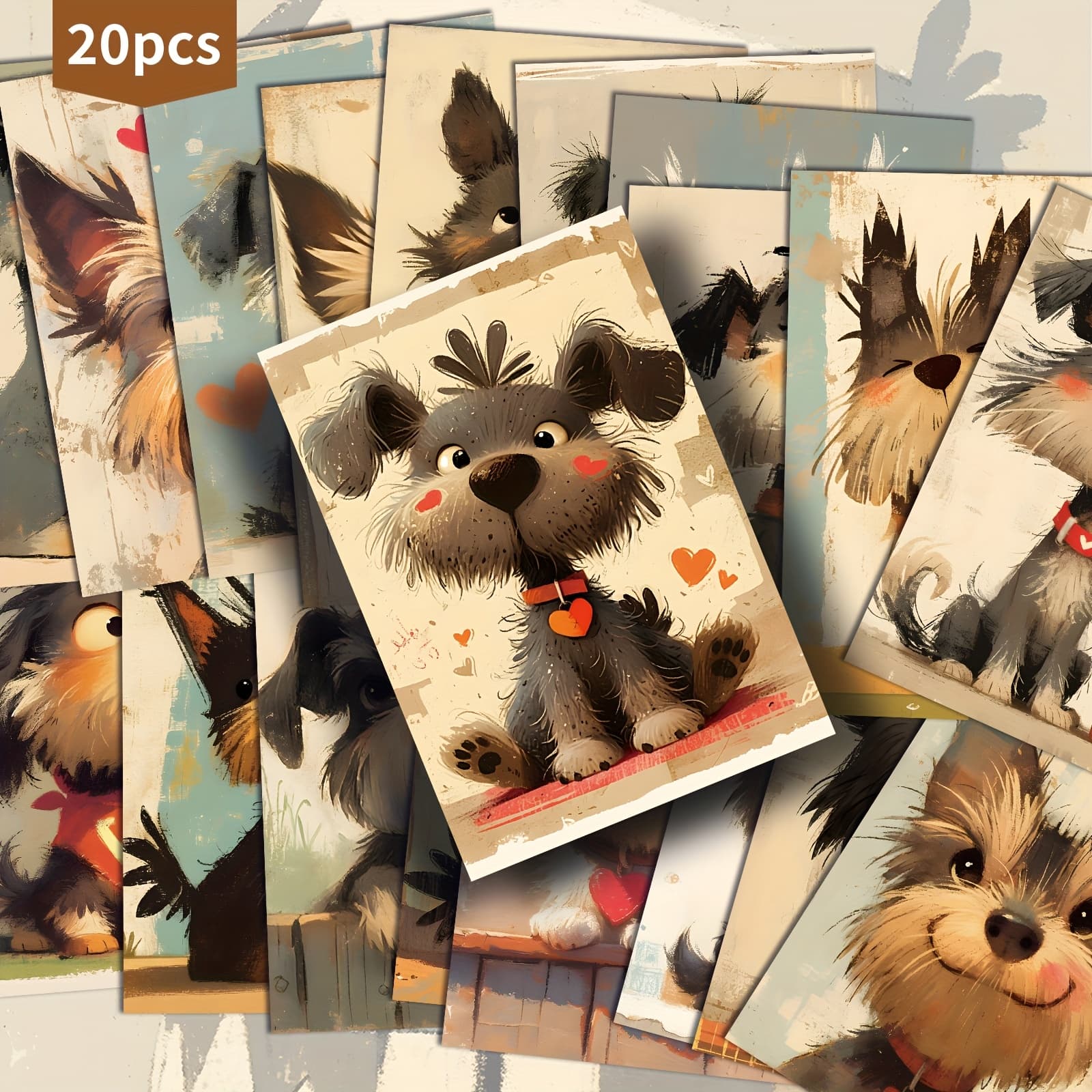 TEMU 20-pack Vintage Cute Dog Schnauzer Paper Postcards - 4x6 Inches Dog Junk Journal Paper, Classic Pinup Illustrations, Collectible Decorative Painting Cards For Scrapbooking & Crafting