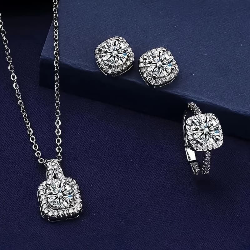 TEMU 3pcs Set, Sparkling Zirconia Earrings & Pendant Necklaces & Rings Elegant Exquisite Gifts For Women