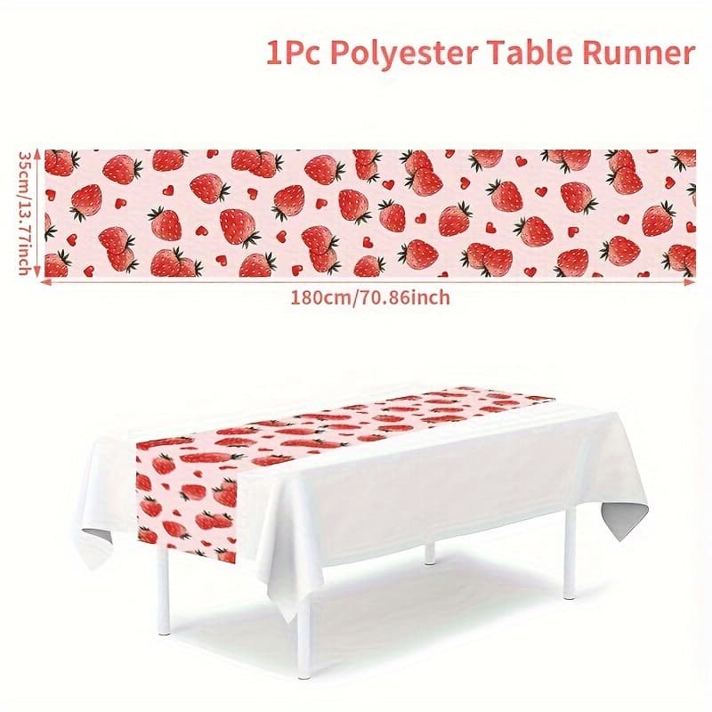 TEMU 1pc Of Strawberry-themed Table Runner, Measuring 35 By 180 Cm, Perfect For Celebrating A First Birthday Party Or As Wedding Decoration.
