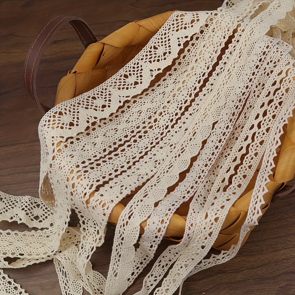 TEMU Idongcai Vintage Lace Ribbon, Crochet Lace Edge Trim For Junk Journals, Gift Wrapping, Sewing Projects, In Per Style, 10 Different Styles (20 Yards In Beige/white)