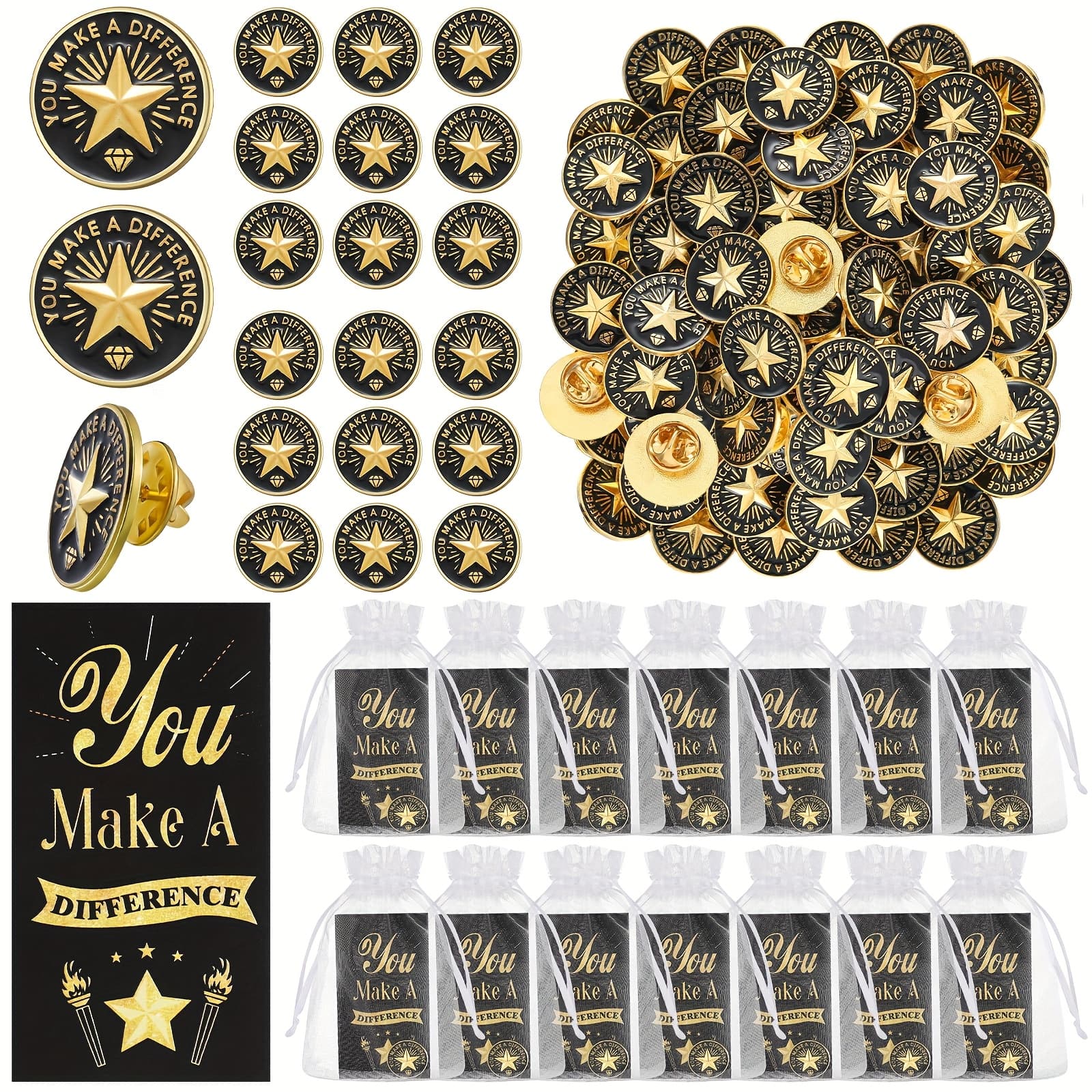 TEMU 50 Sets Employee Appreciation Gifts Bulk 50 Employee Of Difference Service Lapel Pin 50 Cards 50 Bags Thank You Recognition Gifts For Team Staff Volunteer