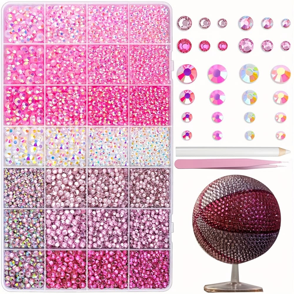 TEMU 28 Types Of Rhinestones For Crafting – Multicolored Blue/pink/purple/yellow/green Flatback Synthetic Gemstones With Pickup Tools, Kit For Clothing, Shoes, Tumblers & Nail Art