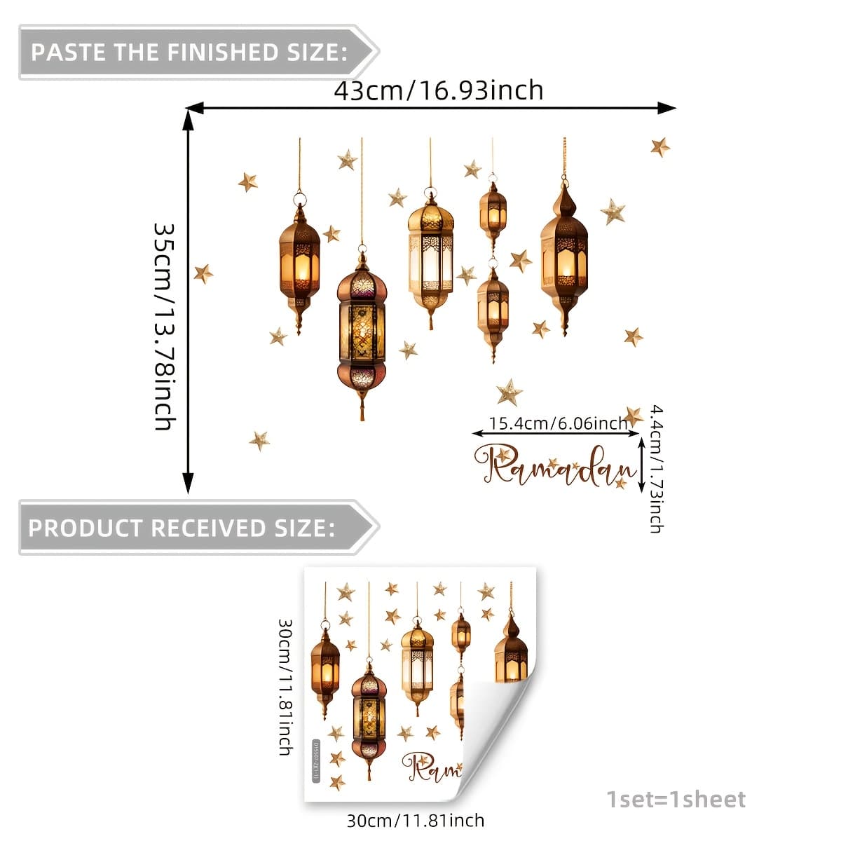 TEMU A (30*30cm) Ramadan Retro Star Atmosphere Festive Decoration Bedroom Window Balcony Window Sticker Decoration Glass Electrostatic Sticker 20 Double-sided Printing Double-sided Pattern (d15507-zj)
