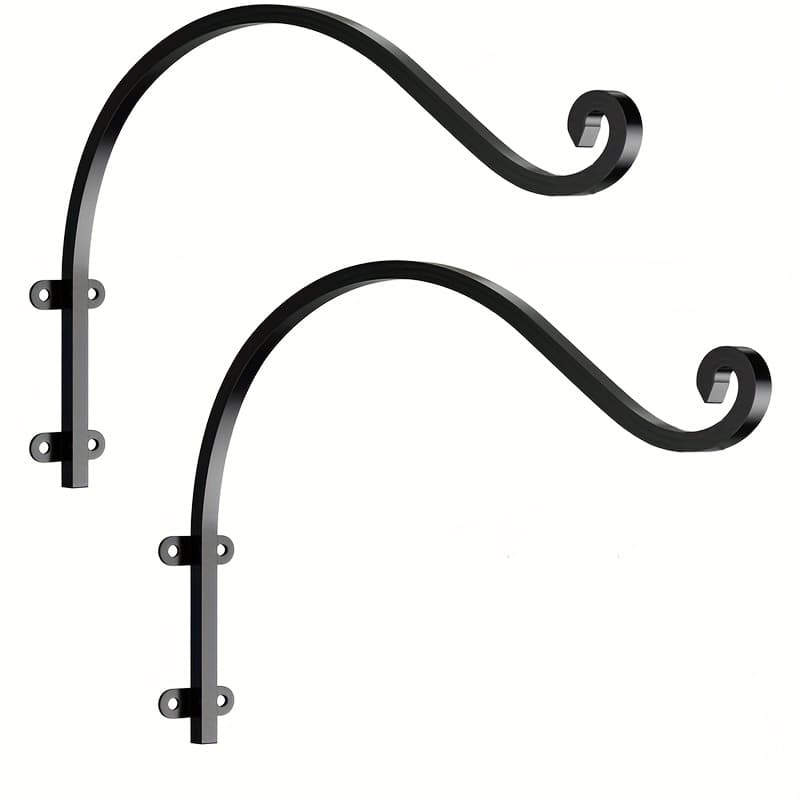 TEMU 2pcs Heavy-duty Plant Hanger Bracket Set, Indoor/outdoor Flower Pot Hook, Metal Wall Plant Hanger, Black Hanging Flower Stand Suitable For Flowers/wind Chimes/