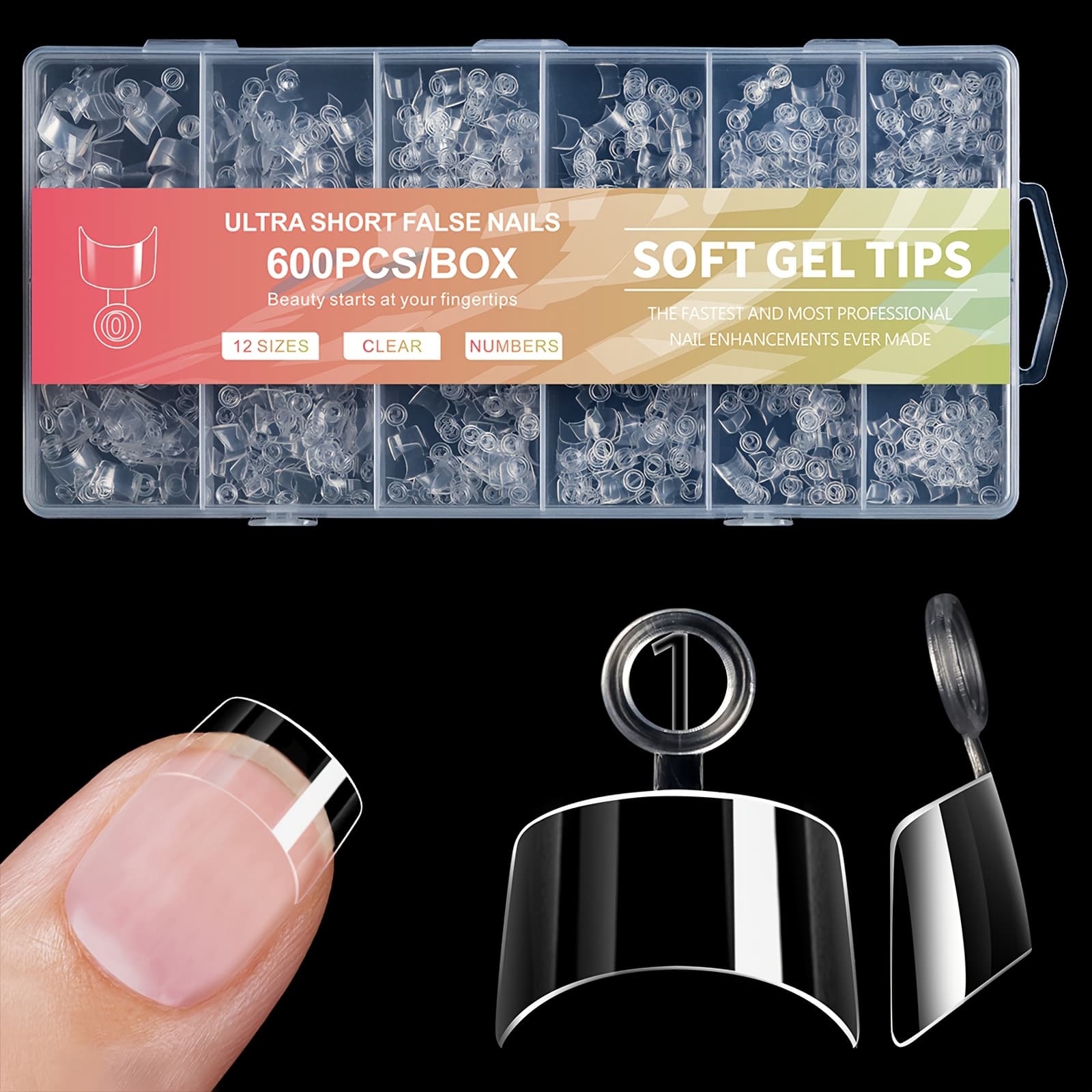 TEMU 600pcs Artificial Acrylic Square False Nail Tips Press On Nails Manicure Design