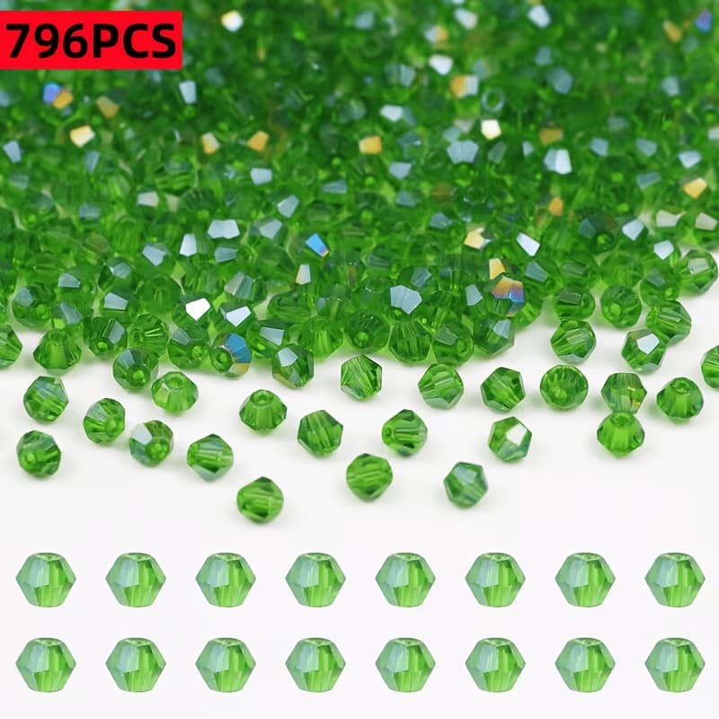 TEMU 10 Strands Of 796pcs Of Green 4mm Diamond-shaped Czech Glass Beads, Jewelry Making Supplies, Beads And Bead Assortments, Spacer Beads For Bracelets, Necklaces, And Other Additions