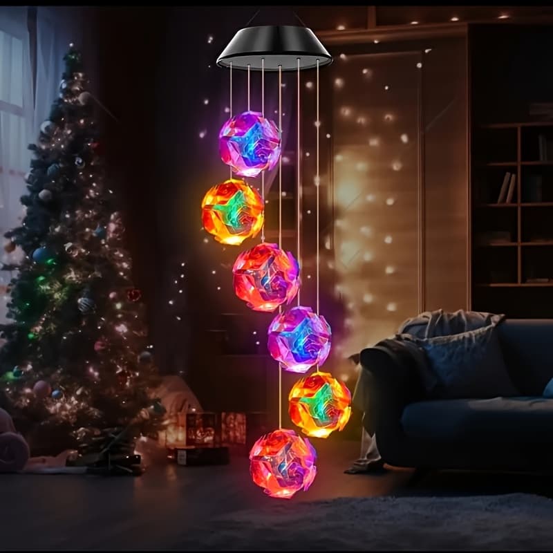 TEMU 1/ 2pcs Colorful Solar Ball Wind Chimes (rose-shaped)-outdoor Led Light Wind Bells For Balcony & Yard