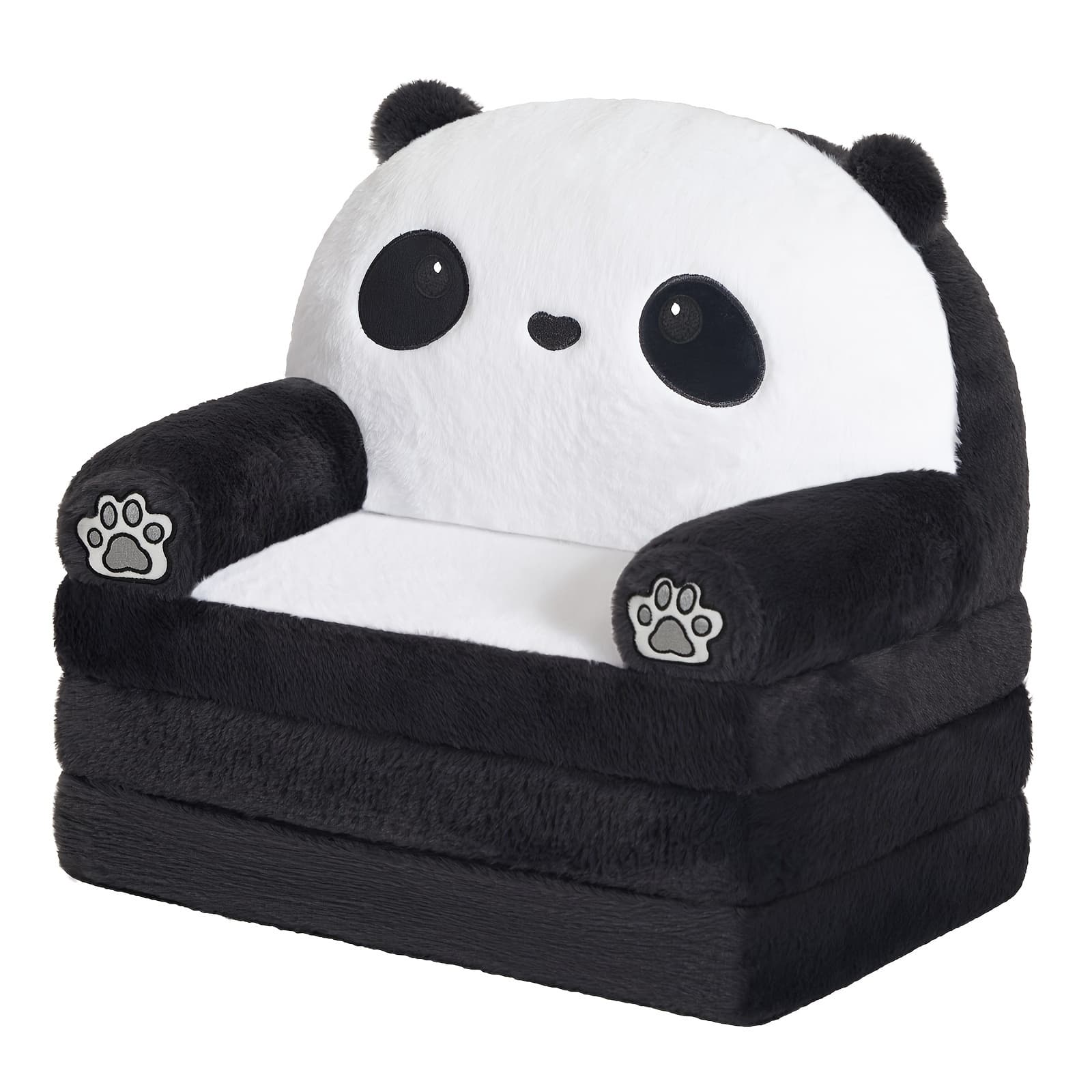 TEMU 2-in-1 Foldable Kids Sofa Faux Rabbit Fur Panda Chair Fold Out Couch High-density Foam Pp Cotton Lounger For Playroom Boys Girls Reading Relaxing