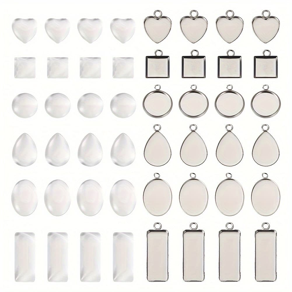 TEMU 120pcs/box Diy Blank Pendant Making Kit Including 60 Heart-shaped, Square, Tear-shaped And Oval 304 Stainless Steel Pendant Patch Inlay Bottom Inlay And 60 Glass Patches