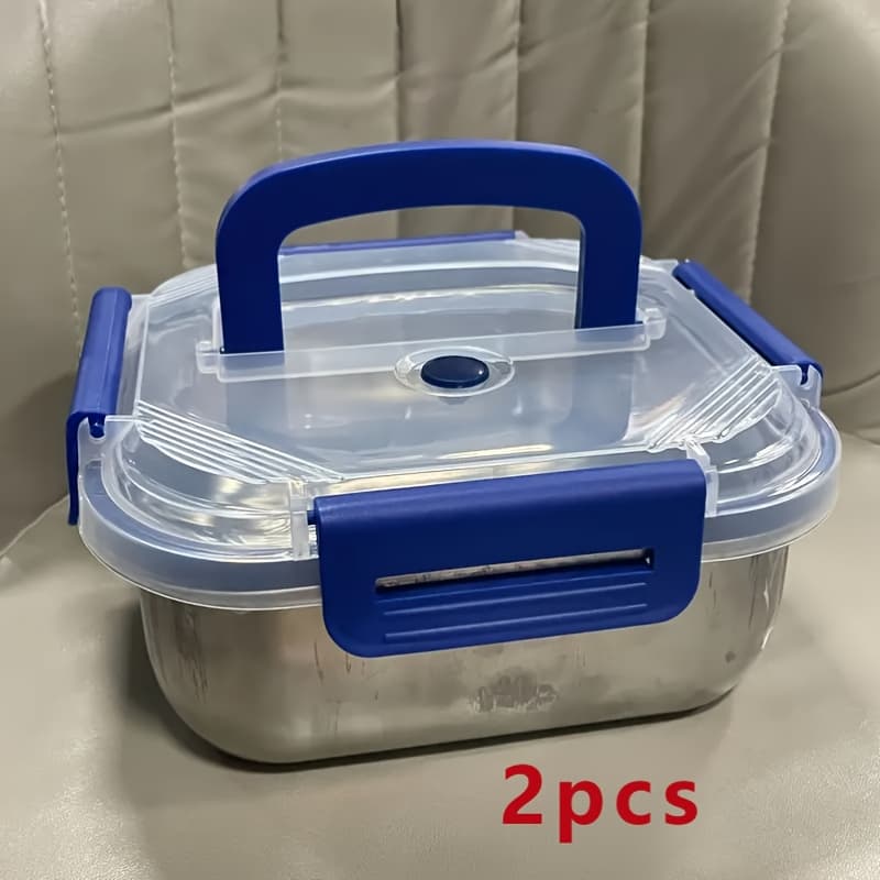 TEMU 1 Stainless Steel Food Storage Containers With Lids - 60.87 Oz Large Capacity, Leak-proof Design, Perfect For Meal Prepping And Outdoor Picnics, Multi-functional Kitchen Storage Box