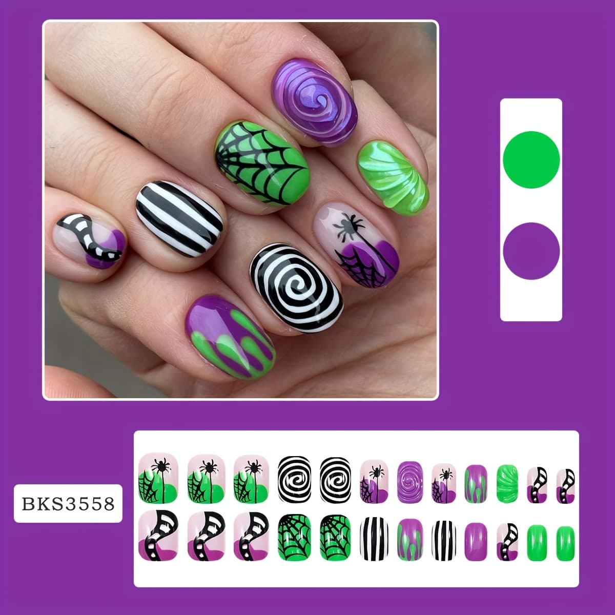 TEMU 24pcs Cute Nail Supplies Art 3d Gel Web Stripes Halloween Press On Nails Short