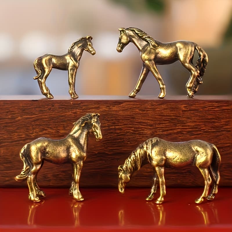 TEMU Collectible Figurines ，4 High-quality Figurines - Micro-carved Crafts, Room Decoration Horse Sculptures | Surface - Moss Planter Aquarium Micro-landscape Ornaments