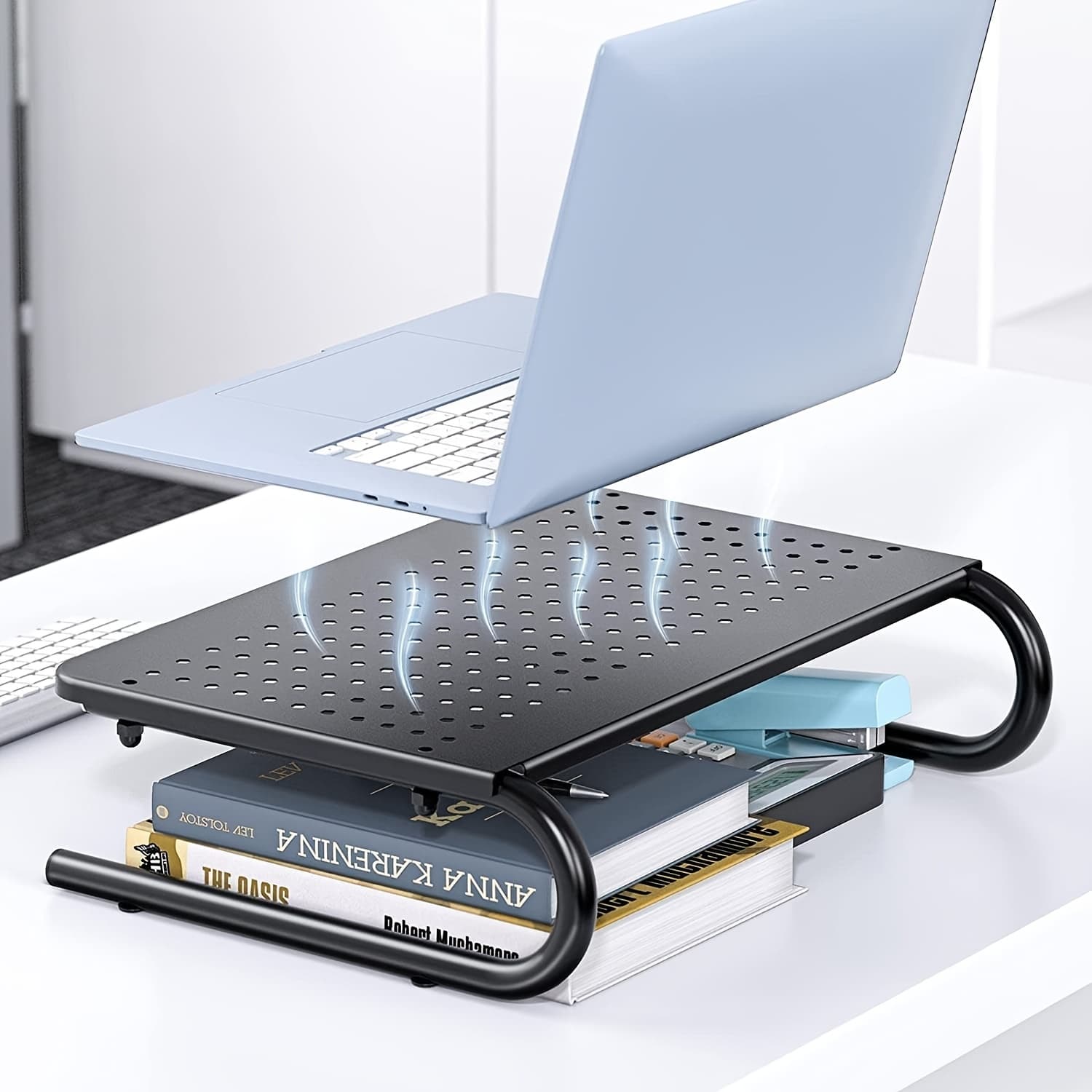 TEMU Desktop Monitor Stand Lifter, Laptop Stand, Strong And Stable Metal Construction, Laptop Stand With Ventilated Metal, Desktop Computer Stand For Screen, Laptop, Printer, Laptop Lifter