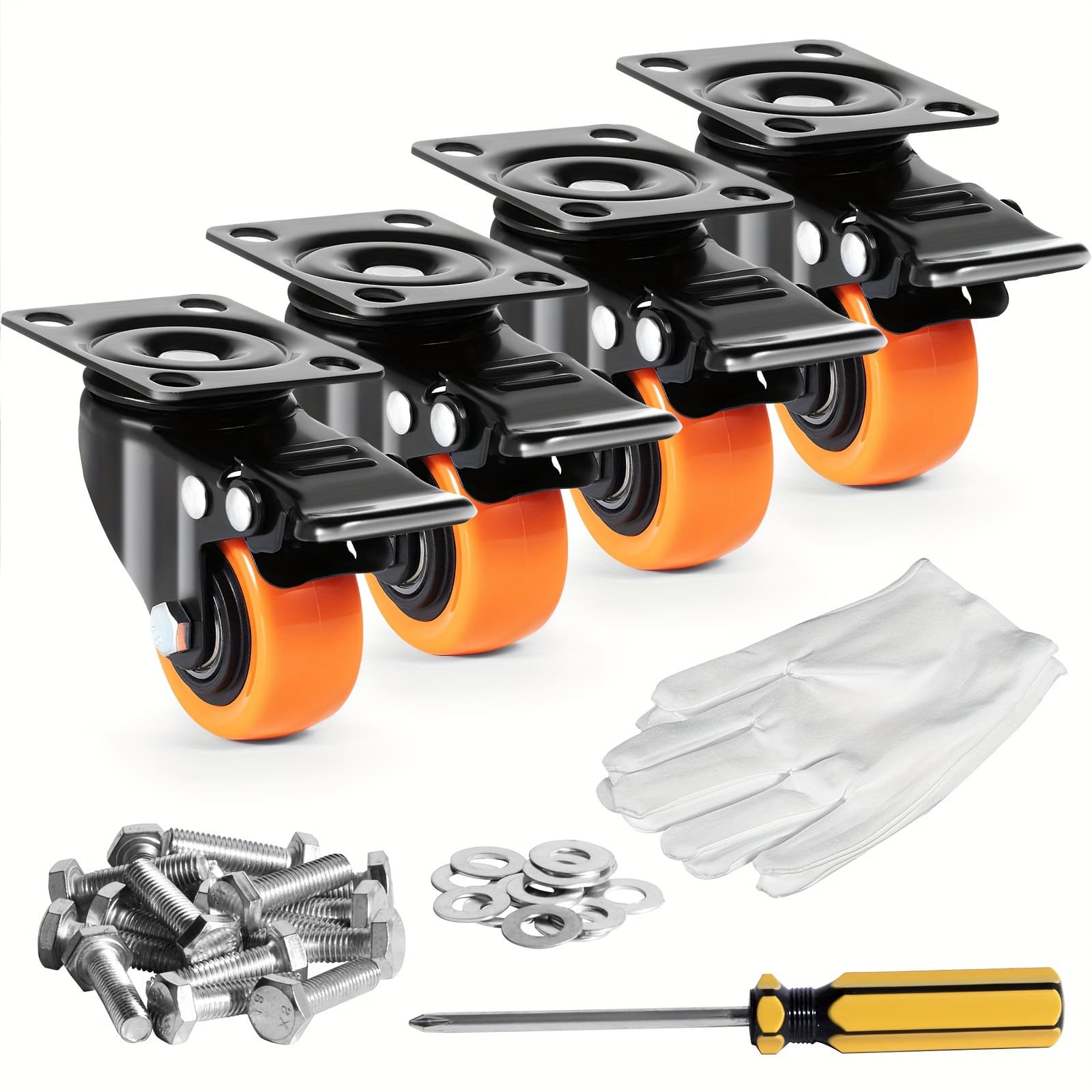 TEMU Vevor Caster Wheels, 2-inch Swivel , Set Of 4, With Security Dual Locking No Noise Pvc Wheels, Heavy Duty 150 Lbs Load Capacity Per Caster, Non-marking Wheels For Cart Furniture Workbench