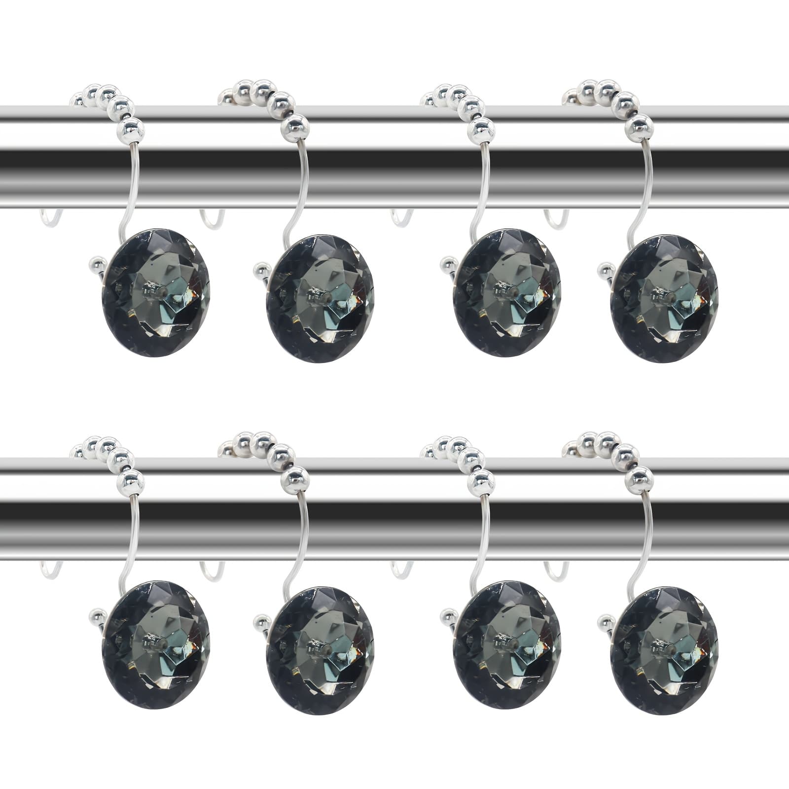 TEMU 12pcs Curtain Hooks, Shower Curtain Hooks, Metal Materials, Acrylic Decorative Metal Curtain Buckles, Waterproof And Rust Proof With Sliding Balls, Easy To Slide, Durable, Classic, Light Luxury,