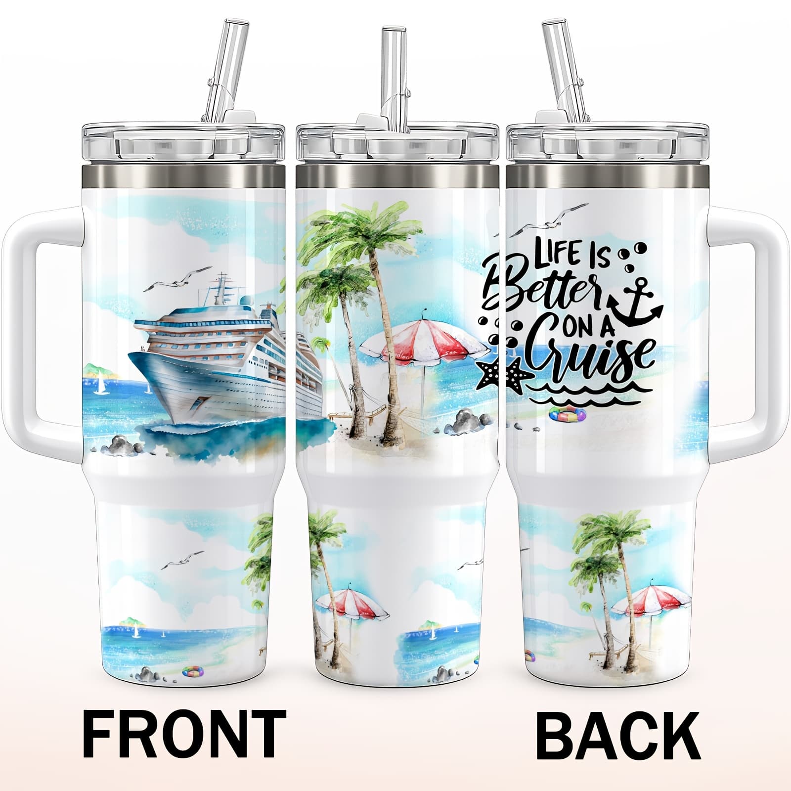 TEMU 1pc 40oz Insulated Stainless Steel Cup, Cruise Ship, With Non-slip Handle, Lid And Straw, Perfect For Valentine's Day, Anniversary, Birthday Gifts, In Study, Living Room, Kitchen And , Use.