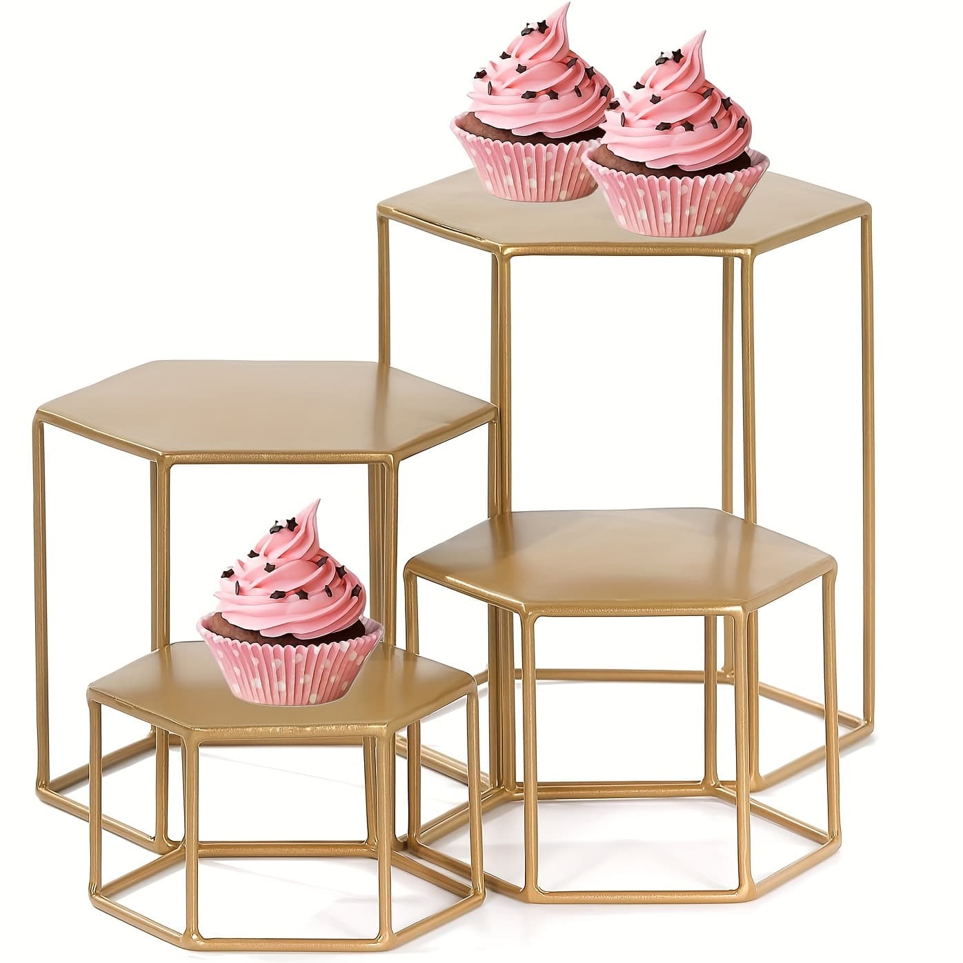 TEMU Set Of 4 Metal Display Risers, Brass Hexagonal Nesting Buffet Riser Set, Modern Brass Buffet Display Stands For Food, Food Display Risers For Buffet Cupcake Small Potted Plants