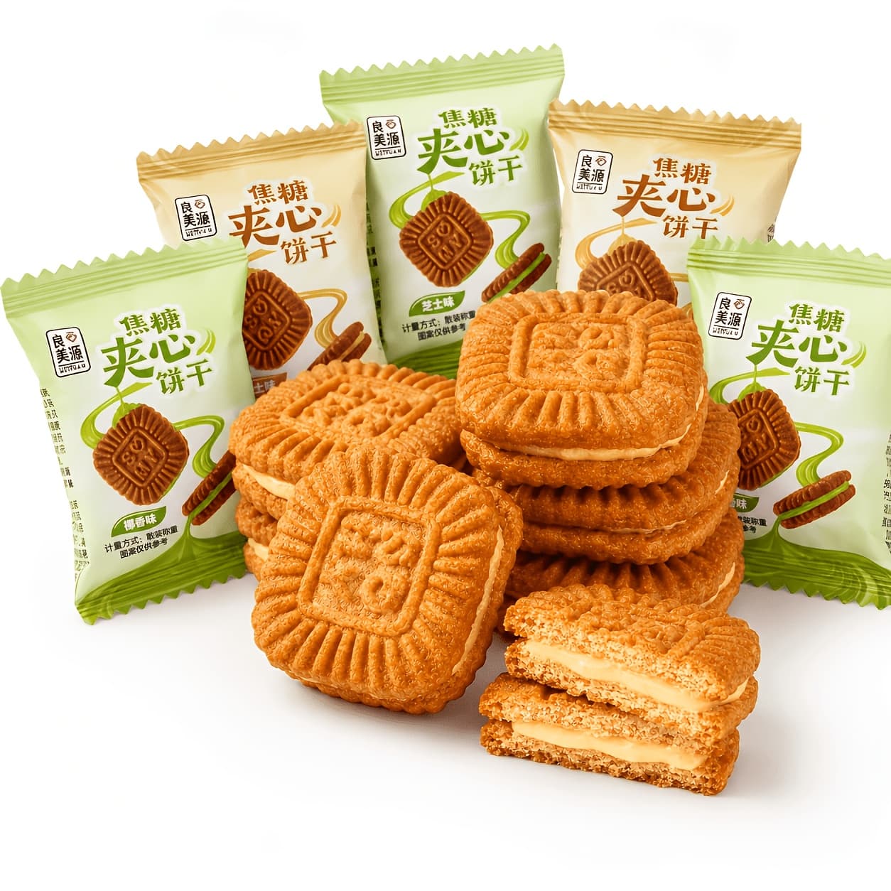 TEMU Caramel Filled Biscuits Various Flavors Office Leisure Afternoon Tea Snacks Individually Wrapped