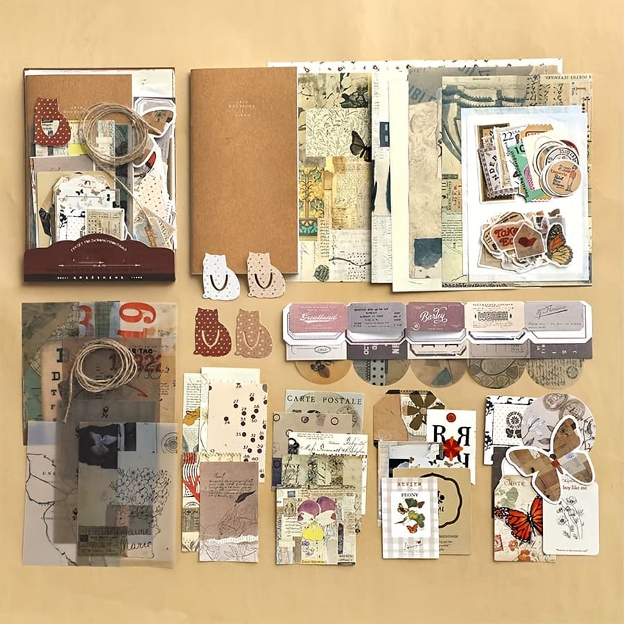 TEMU Vintage Supplies Aesthetic Journaling Kit, Papers Quote Tn Notebook Large Collection For Junk Journal, Planner Arts Craft Collage