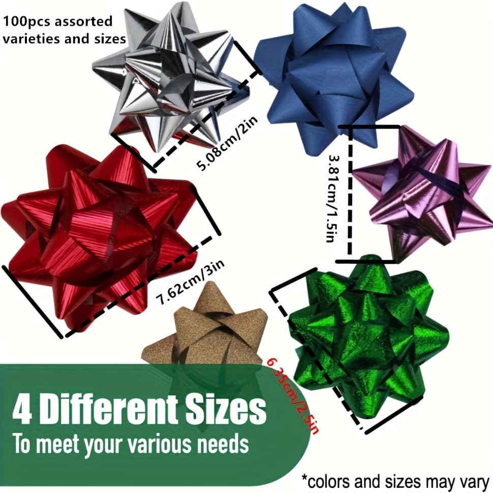 TEMU 100pcs 1.5-3inches Assorted Gift Wrap Bows For Christmas, Holidays, And Birthdays Assorted Varieties