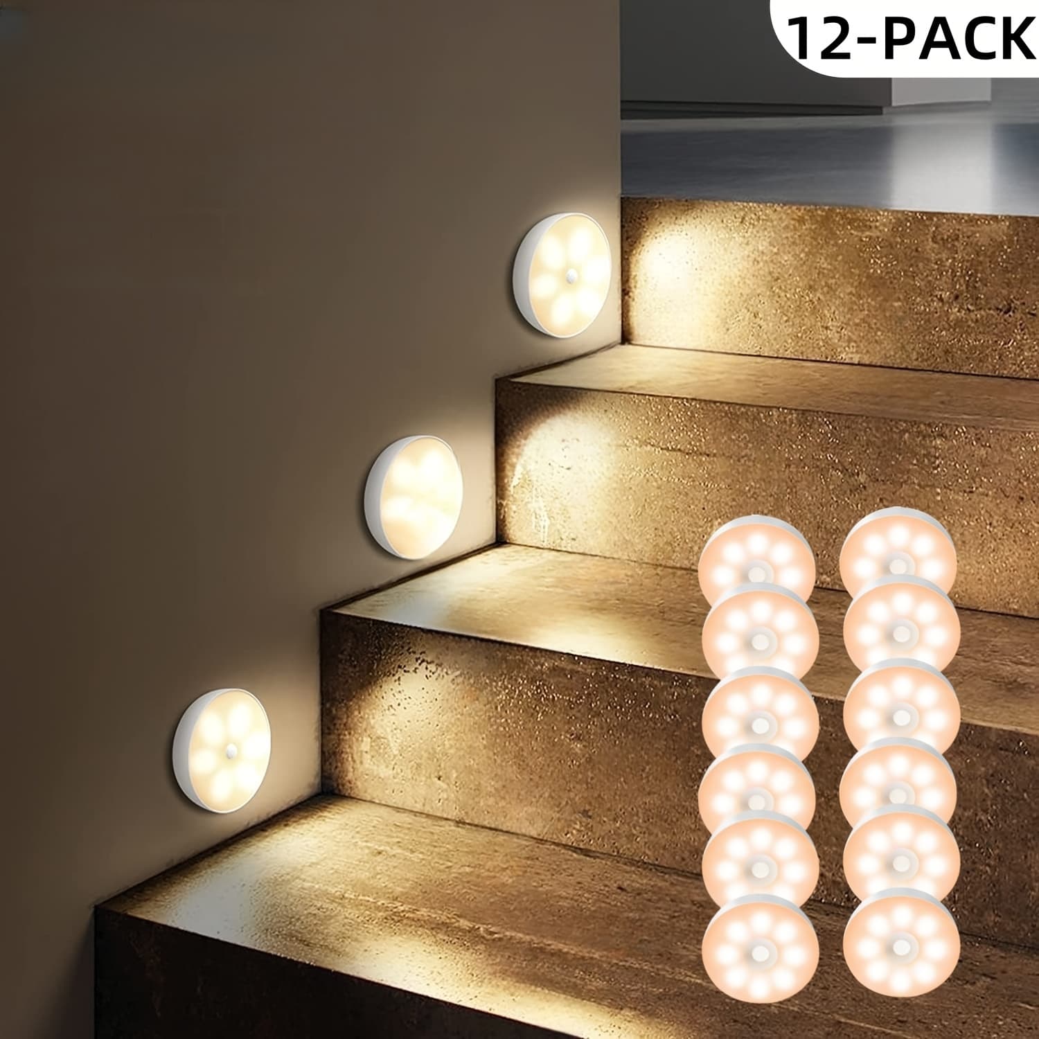 TEMU 12pcs Motion Sensor Night Light, Wireless Stair Night Light For Cabinet, Toilet, Wardrobe Decor