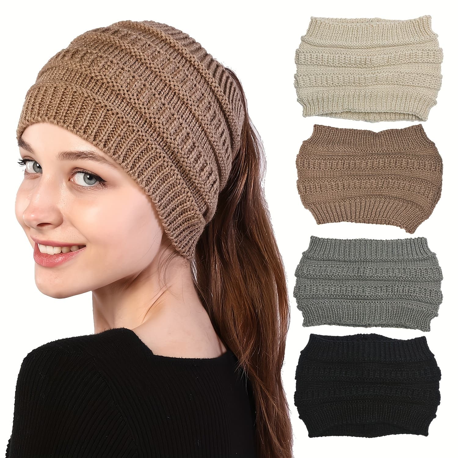 TEMU 4pcs Women's Headband & Ear Warmer Set - Wide Edge Elastic Hair, Soft Warm Winter, Minimalist Solid Color (///tan) Suitable For Outdoor Travel, Weather & Daily Use