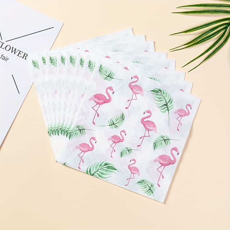 TEMU 20pcs Of Disposable Napkins Featuring A Flamingo And Green Plant Theme For Parties